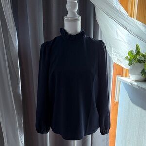 J. Crew Navy Ruffle Mock Neck Blouse